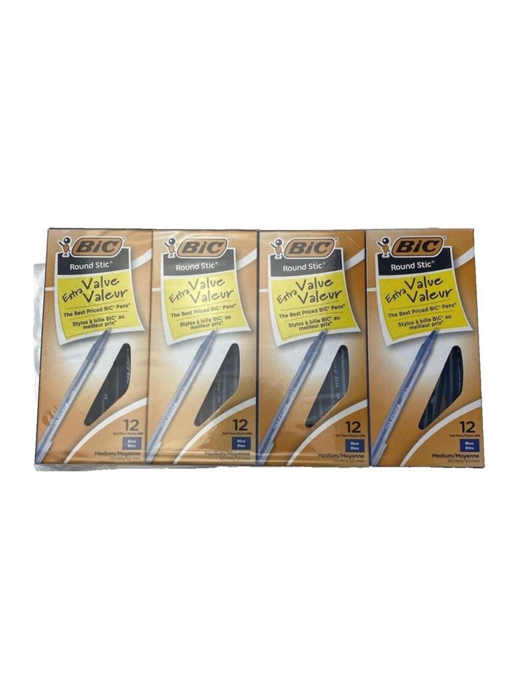 Bic Round Stic Pens Blue Ink 48 Count 4 Boxes 12 Pens Per Box New Ballpoint